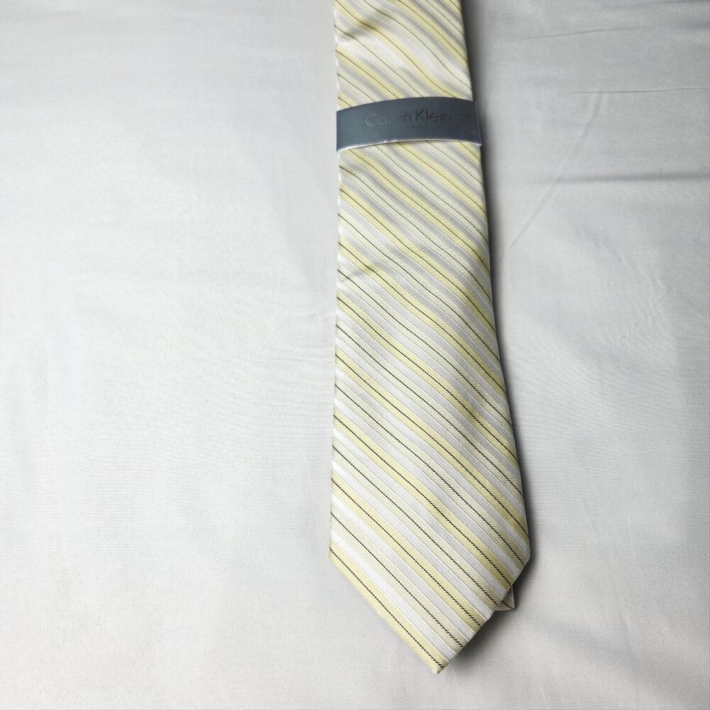 Calvin Klein Tie Mens One Size Silver Silk Striped Steel Classic Business Formal